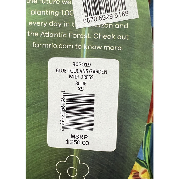 FARM RIO Toucans Garden Midi Dress In Blue Size XS Puff Sleeve Multicolor NEW - Picture 7 of 14